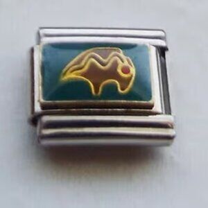 Native bear symbol on blue green enamel 9mm stainless steel Italian charm link
